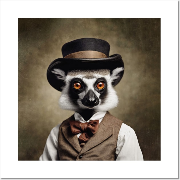 Victorian Lemur Portrait Artistic Gift Fashion Animal Style Wall Art by popanato